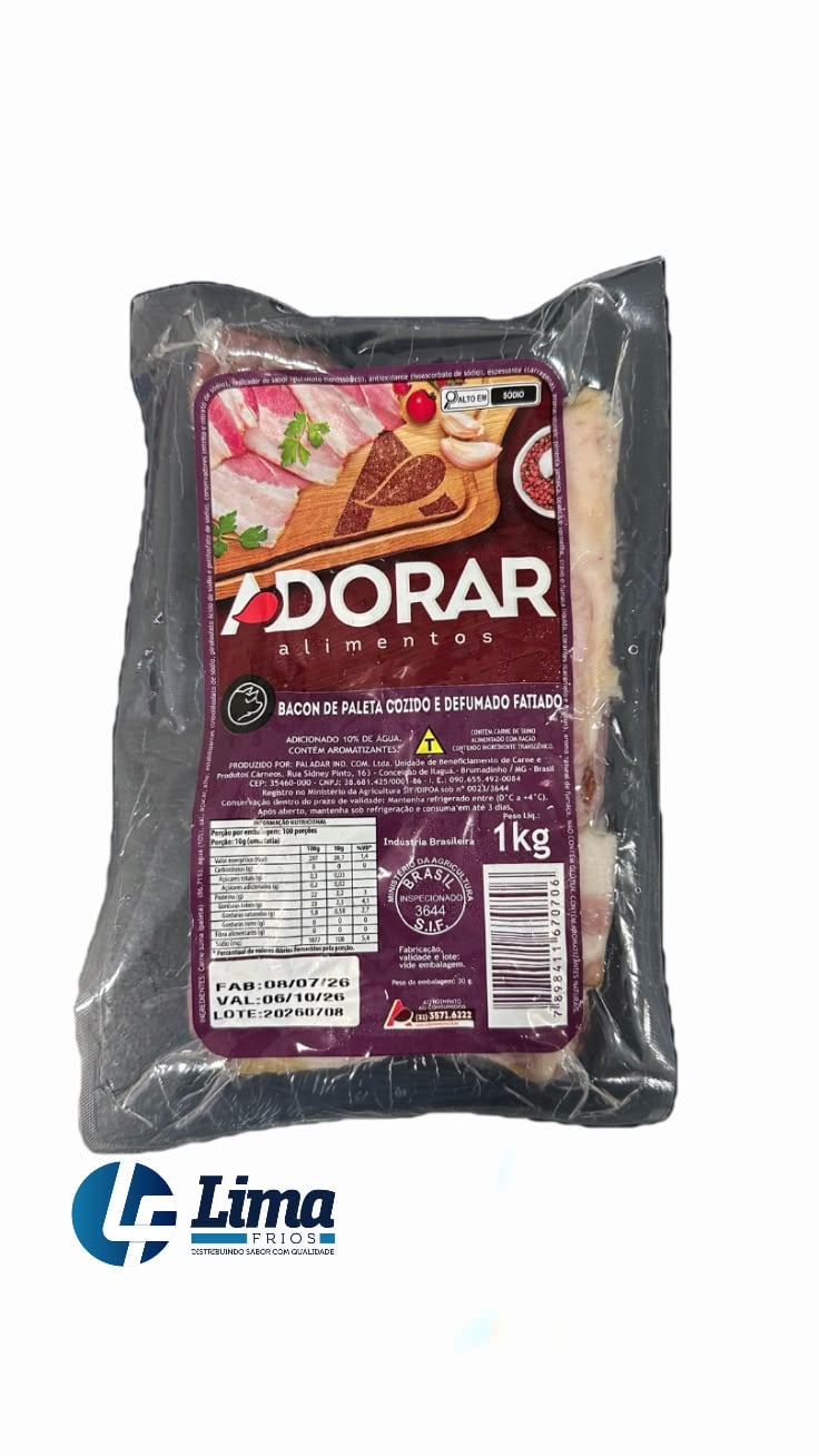 BACON PALETA FATIADO ADORAR 1KG CX/10KG